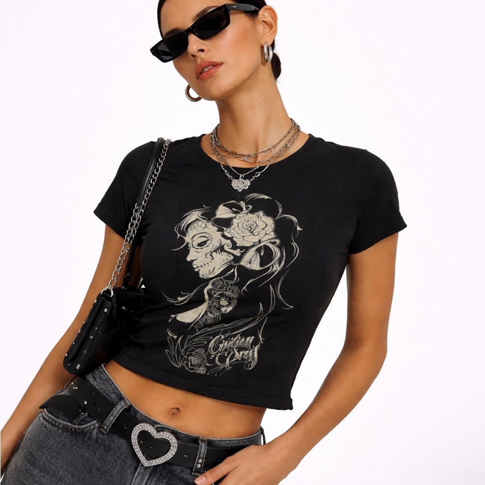 🌹FREE w/purchase organic cotton Black Graphic tee shirt Women's Top